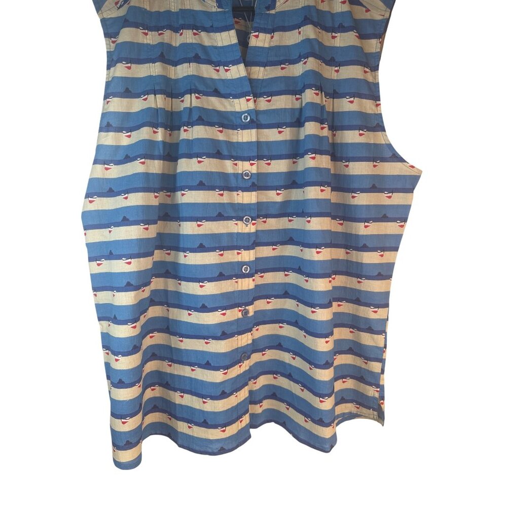 2/$30 Pretty Vacant 4XL Sleeveless Button-Up Shirt Blue Beige Print Cotton Blend - Picture 11 of 16
